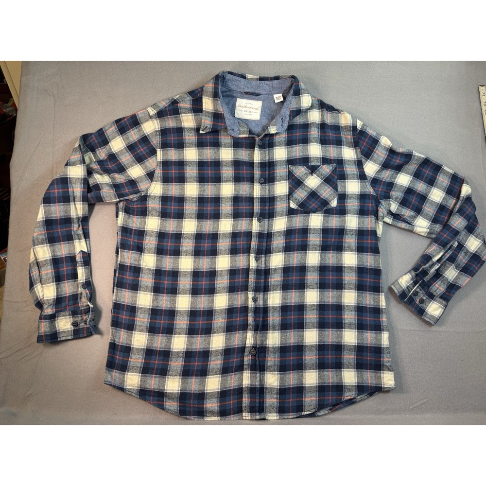 Weatherproof Vintage Men's Blue Plaid Flannel Long Sleeve Button Down Shirt XL